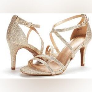 New Dream Pairs formal gold shimmer embellished straps heels sandals, si…